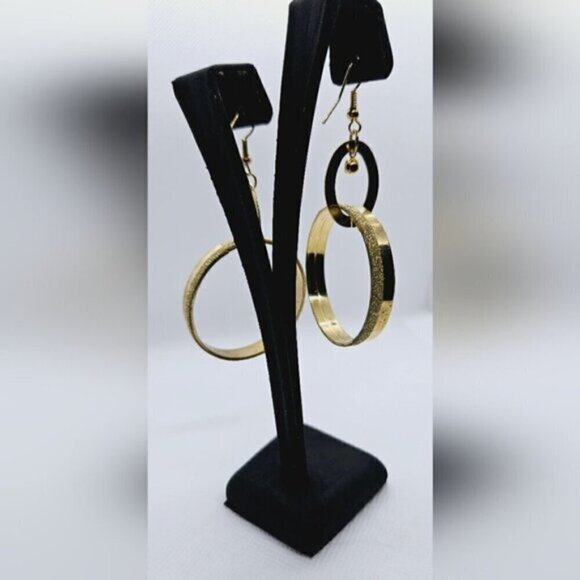 Double Hoop Textured Gold Tone Earrings - Picture 5 of 5